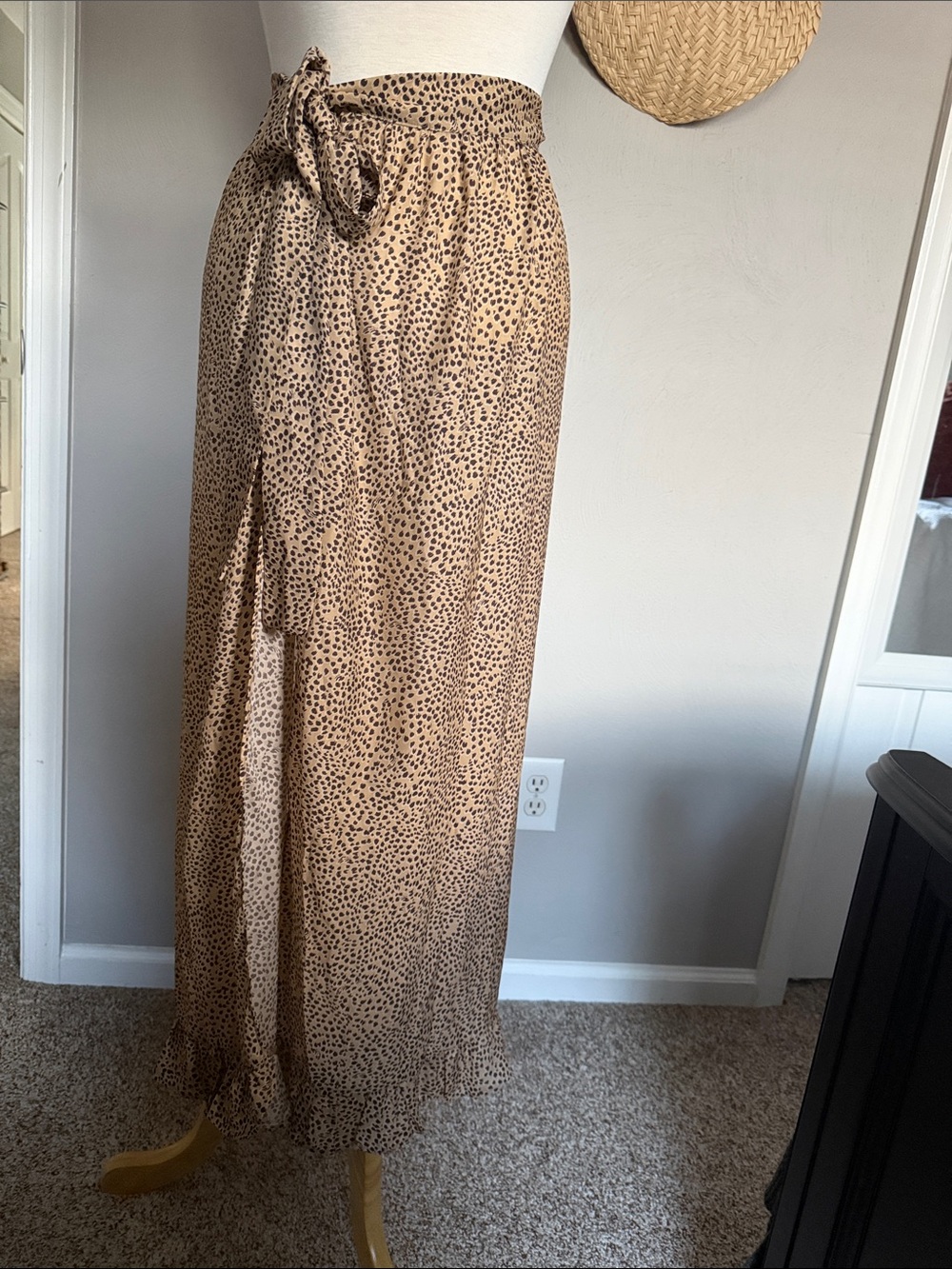 DarlinTan and Black Leopard Print Maxi Wrap Skirt with Side Tie